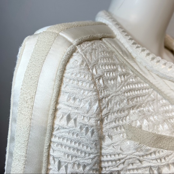 IRO • Kendall Jenner • Felicy Ivory Jacquard Silk Lamb Leather Trim Moto Jacket - Picture 7 of 16